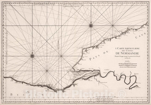 Historic Wall Map : Normandy , France I. Carte Particuliere des Costes de Normandie, 1773 Chart , Vintage Wall Art