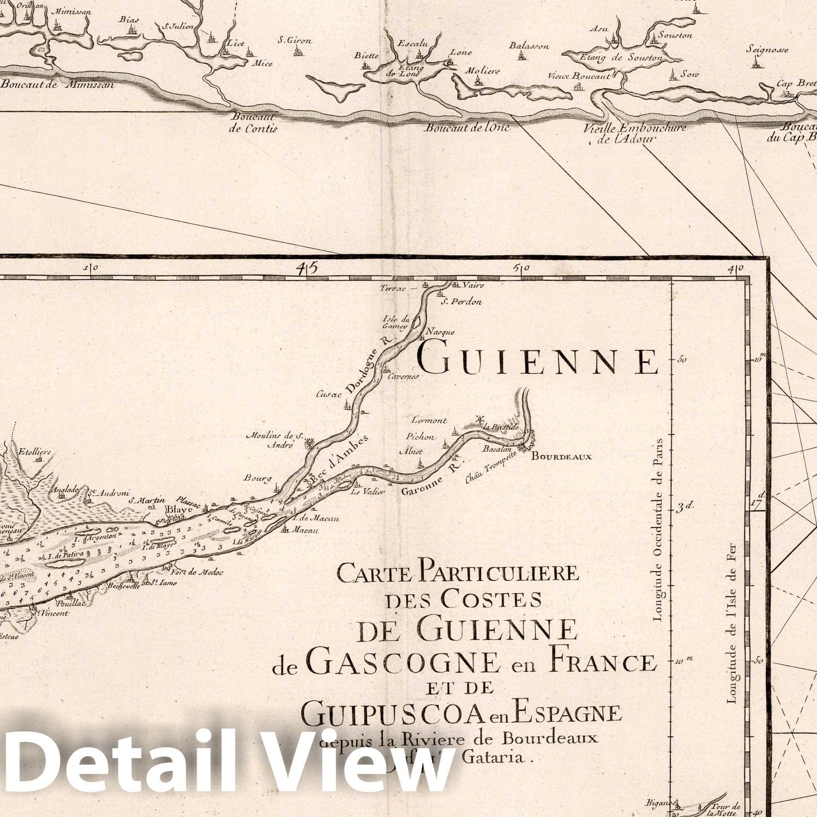 Gascony and Guyenne - Nautical Chart, 1773 - Historical Map Print