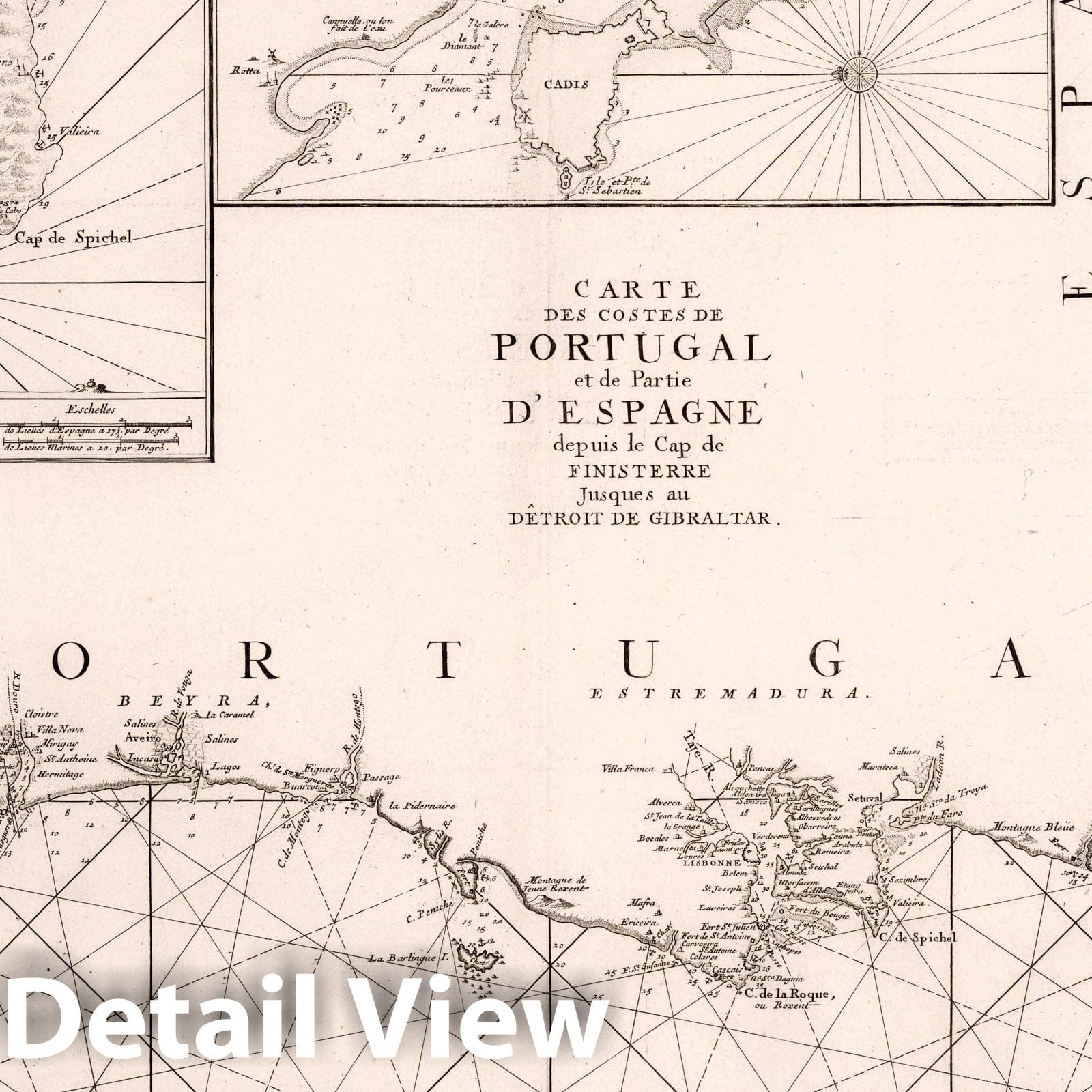 Portugal and Spain Coast - Nautical Chart, 1773 - Historical Map Print