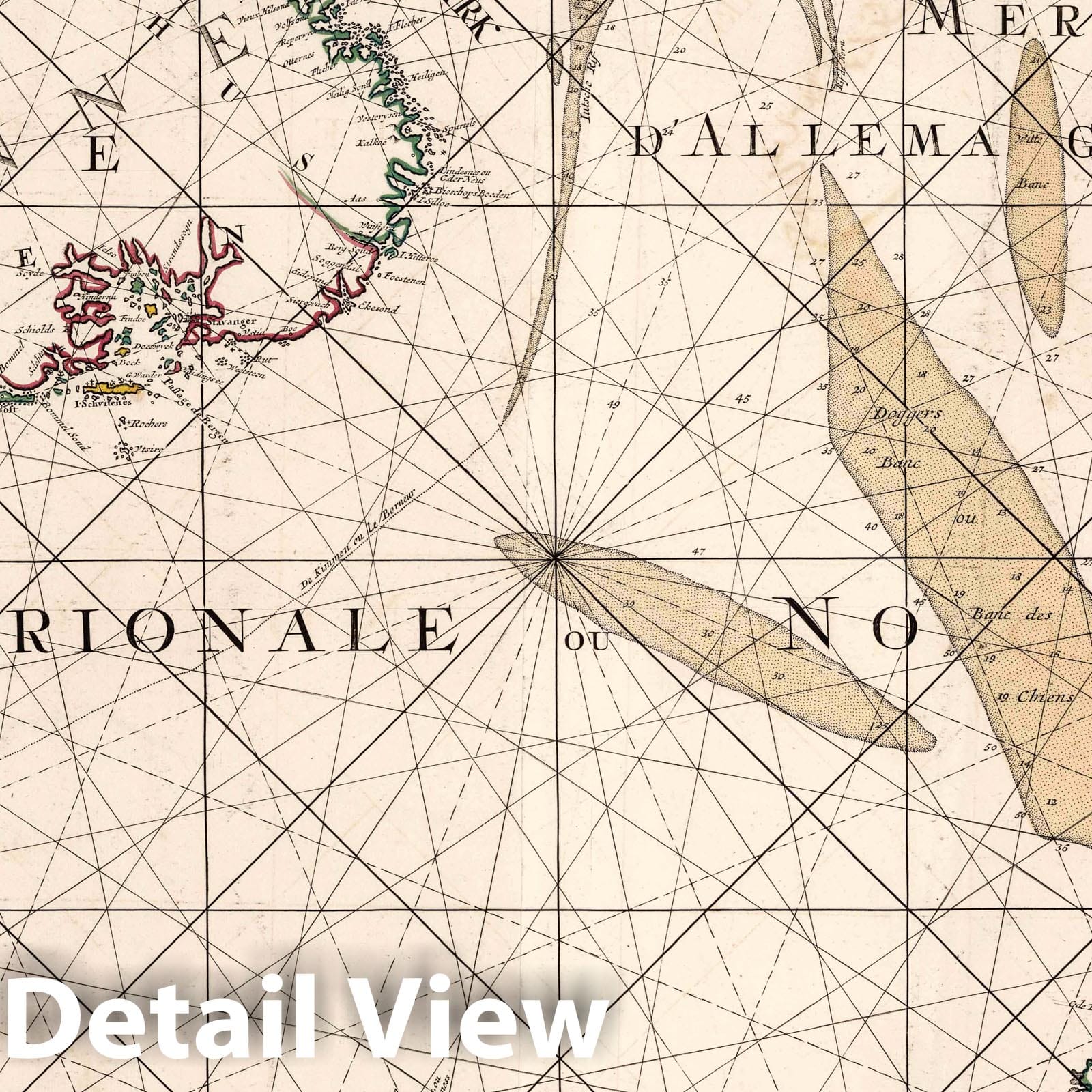 North Sea Nautical Chart, 1693 - Hand-Colored Historical Map Print