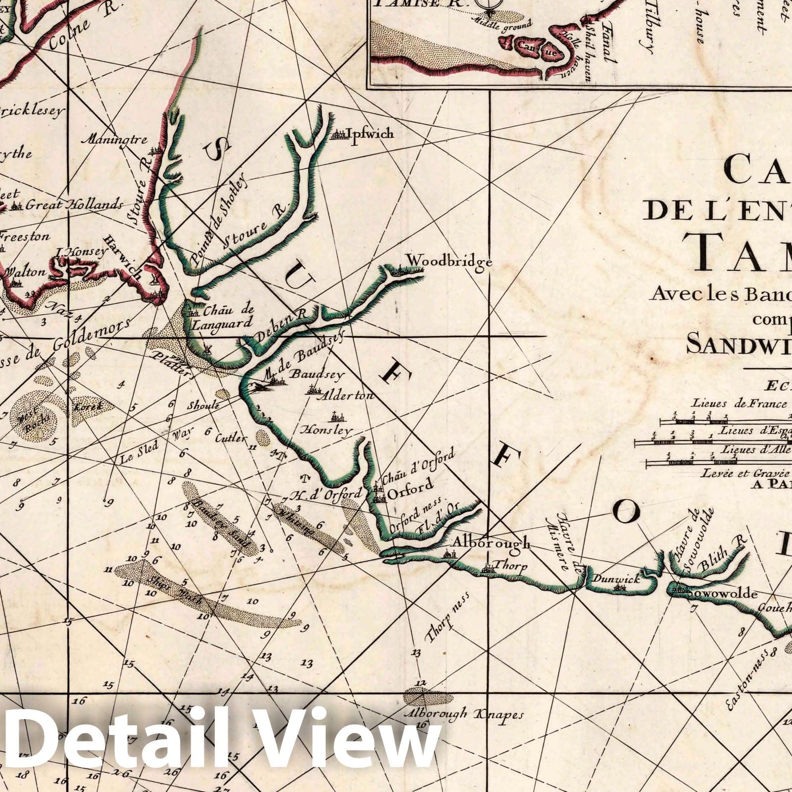Thames River Entrance, England - Nautical Chart, 1693 - Historical Map Print