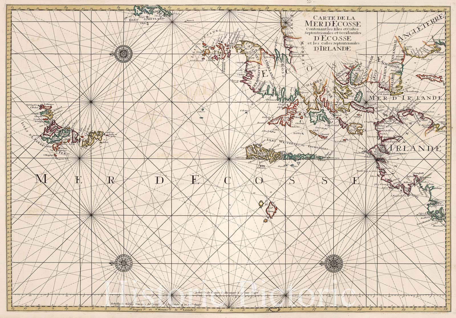 Historic Map : Scotland, Faroe Islands (Denmark) Carte de la Mer D'Ecosse D'Ecosse et D'Irlande, 1693 Chart , Vintage Wall Art