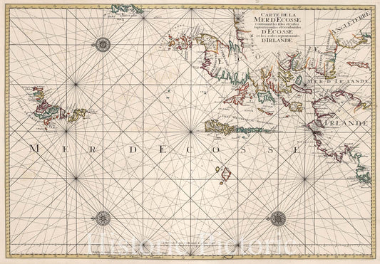 Scotland, Ireland & Orkney Islands Nautical Chart 1693 - Historical Map Print