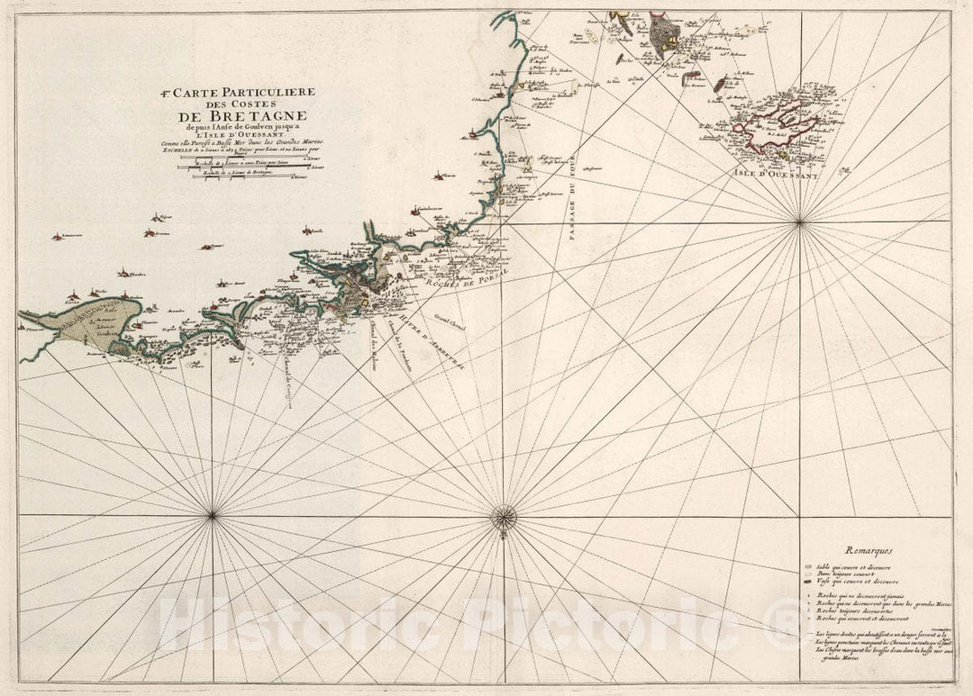 Historic Map : Brittany , France 4me. Carte Particuliere des Costes de Bretagne, 1693 Chart , Vintage Wall Art