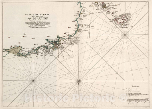 Historic Map : Brittany , France 4me. Carte Particuliere des Costes de Bretagne, 1693 Chart , Vintage Wall Art
