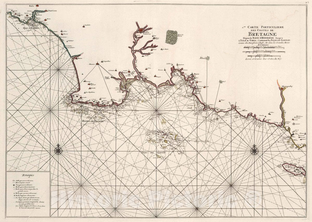 Historic Map : Brittany , France 6me. Carte Particuliere des Costes de Bretagne, 1693 Chart , Vintage Wall Art
