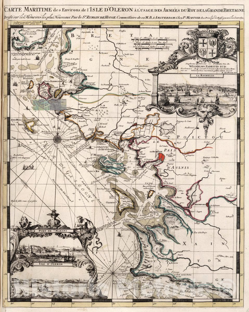 Historic Map : Poitou , France Carte Maritime des Environs de l'Isle d'Oleron, 1693 Chart , Vintage Wall Art