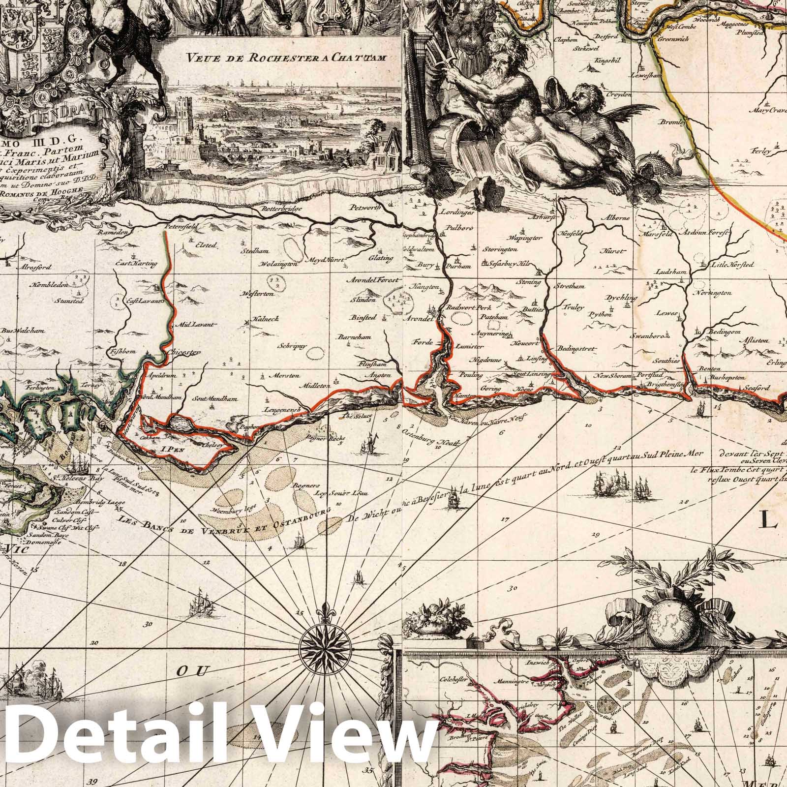 Thames River to Portland, England - Nautical Chart, 1693 - Historical Map Print