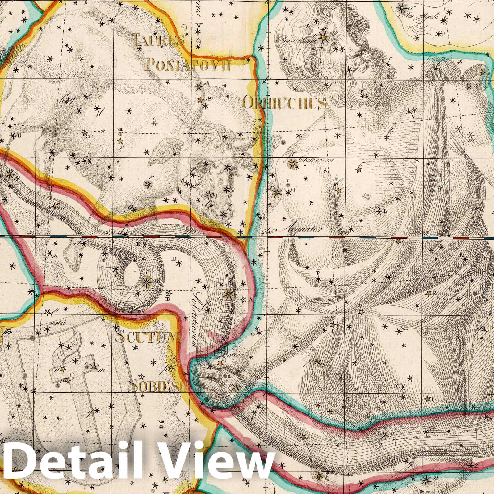 Ophiuchus - Celestial Map, 1801 - Historical Star Chart Print