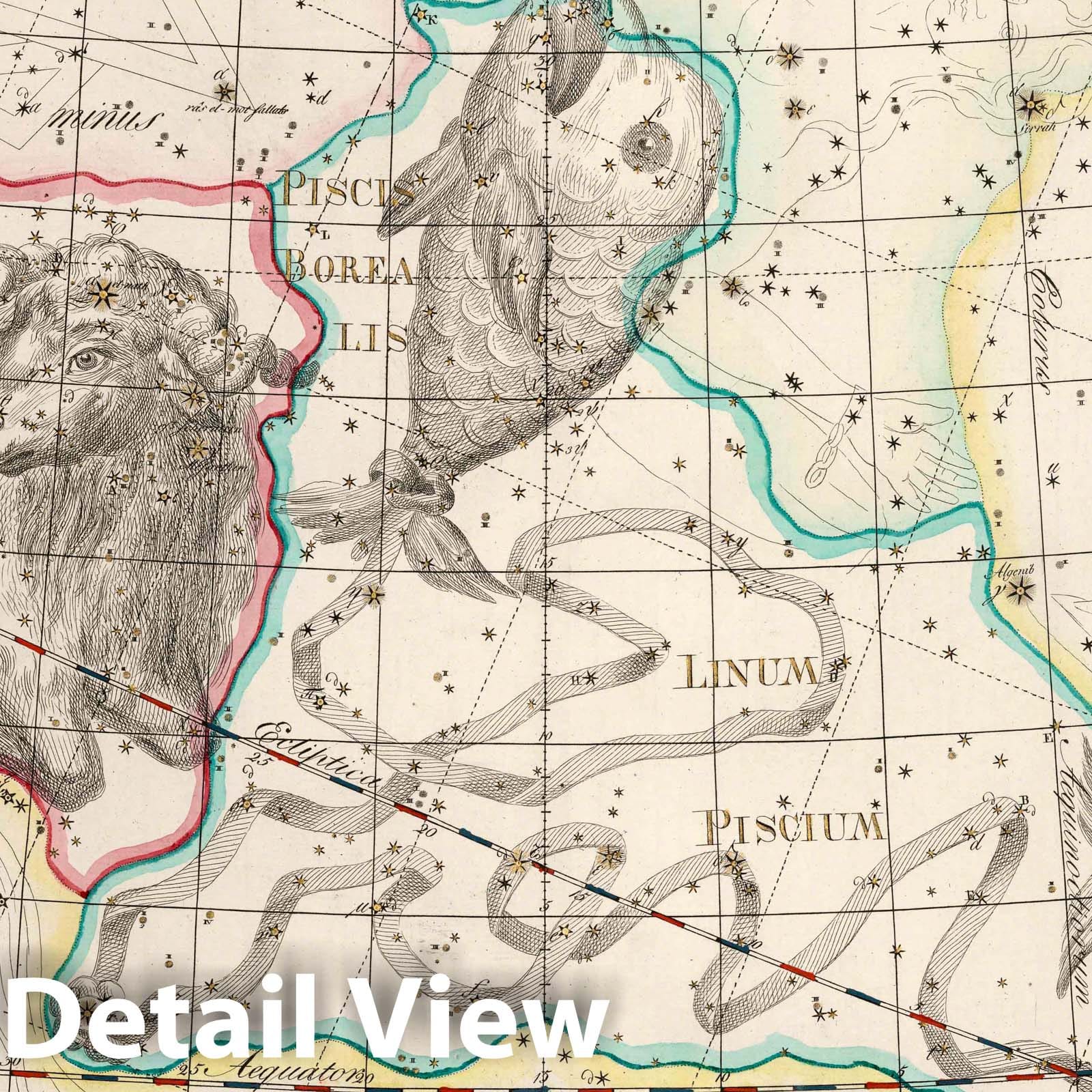 Pisces Constellation - Celestial Map, 1801 - Historical Star Chart Print