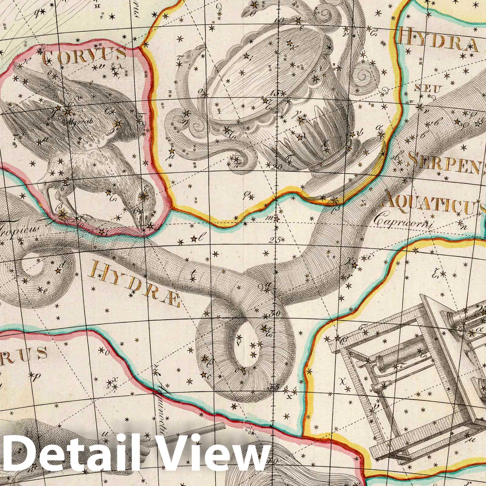 Hydra Constellation - Celestial Map, 1801 - Historical Star Chart Print