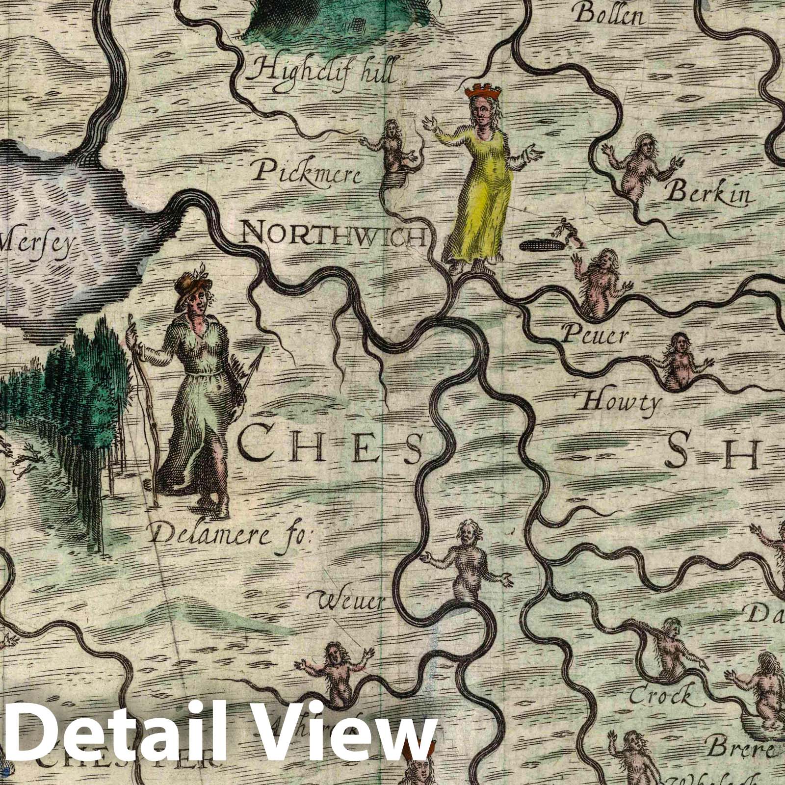 Cheshire, England - Pictorial Map, 1622 - Historical Map Print