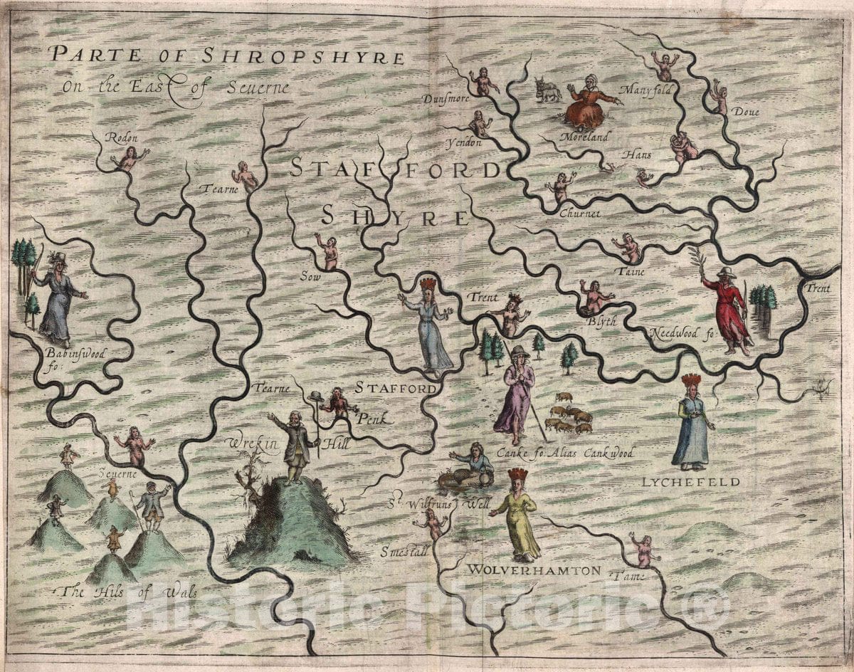 Historic Map : Parte of Shropshyre, Stafford Shyre, 1622 - Vintage Wall Art