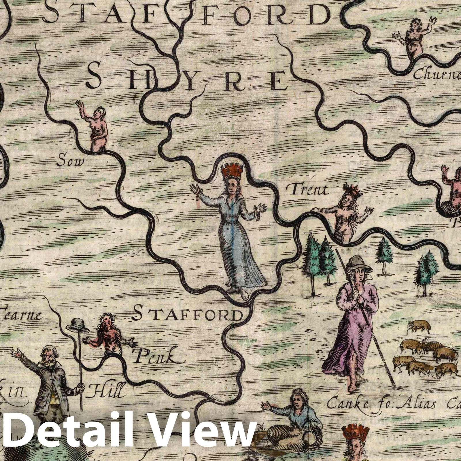 Shropshire and Staffordshire - Pictorial Map, 1622