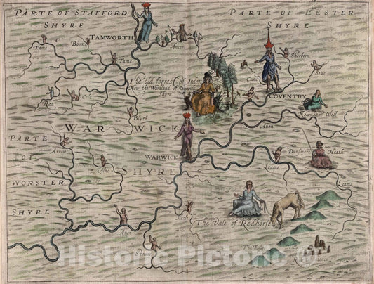 Historic Map : Parte of Stafford Shyre, Parte of Worster Shyre, Warwick Shyre, Parte of Lester Shyre, 1622 - Vintage Wall Art