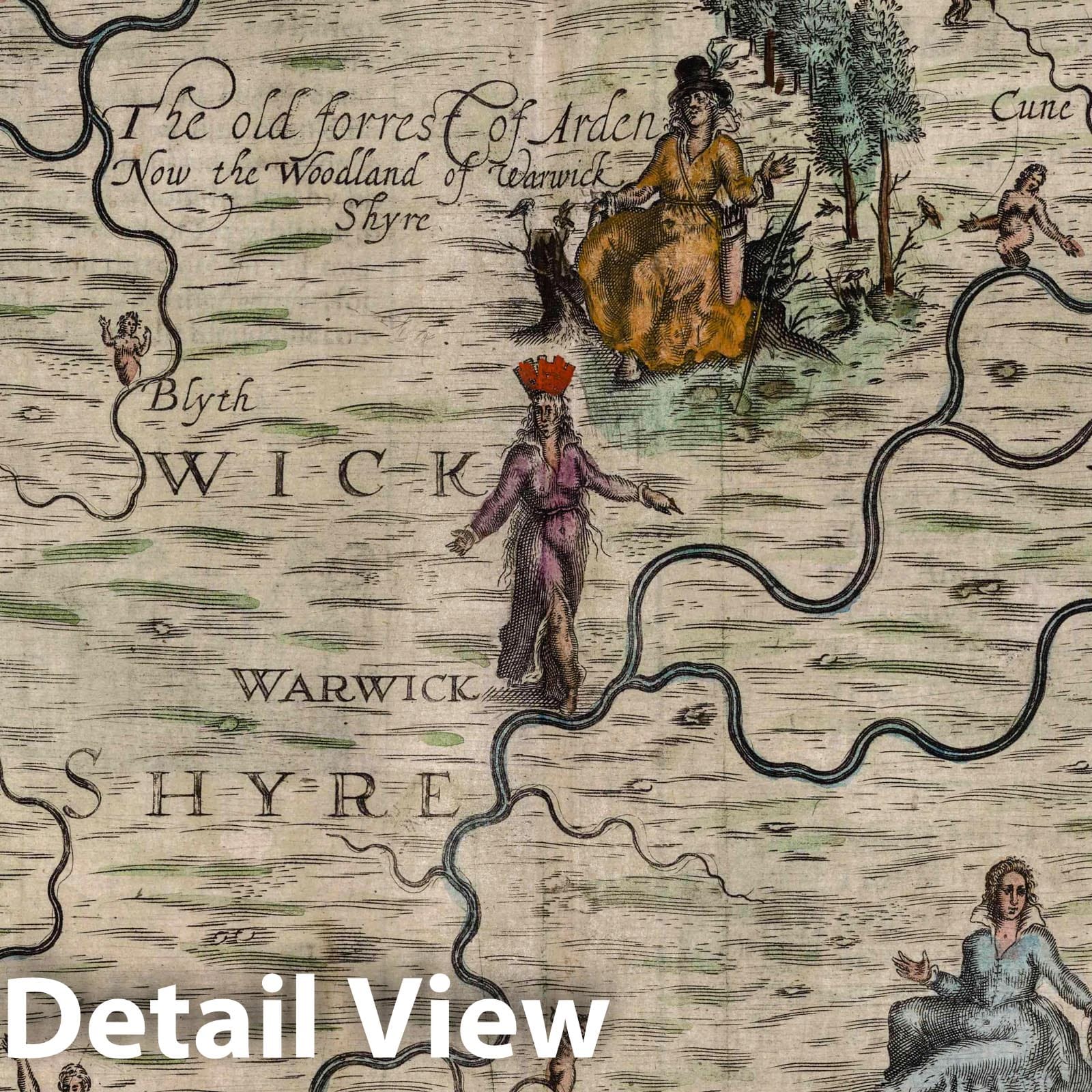 Staffordshire, Worcestershire, Warwickshire, Leicestershire - Pictorial Map, 1622