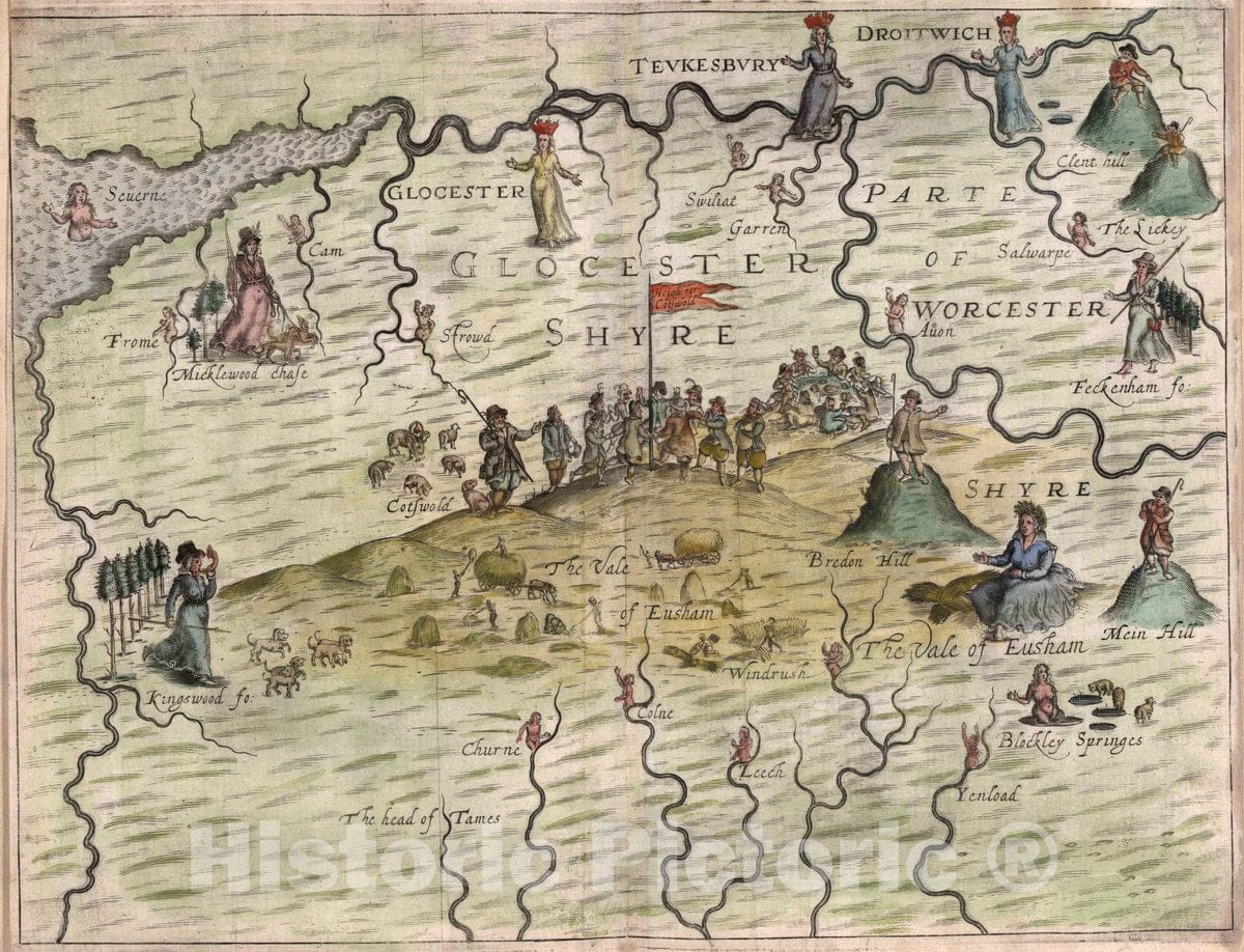 Historic Map : Glocester Shyre, Parte of Worcester Shyre, 1622 - Vintage Wall Art