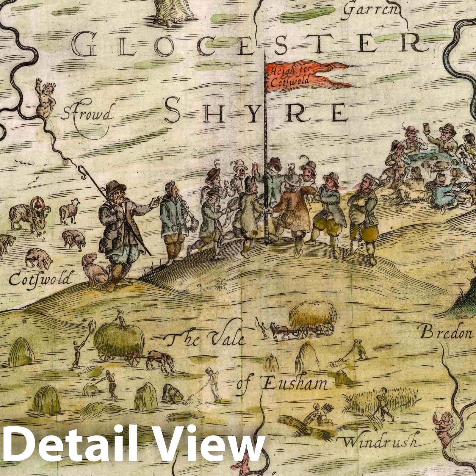 Gloucestershire and Worcestershire - Pictorial Map, 1622