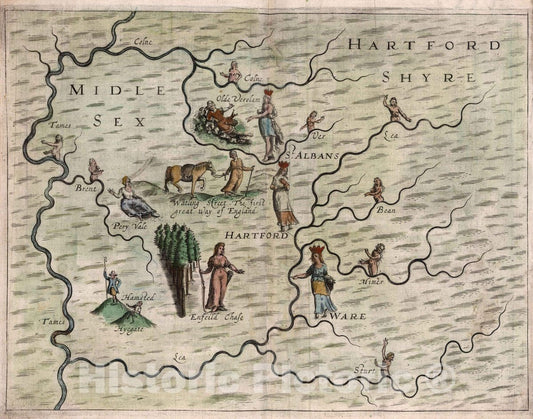 Historic Map : Midle Sex, Hartford Shyre, 1622 - Vintage Wall Art