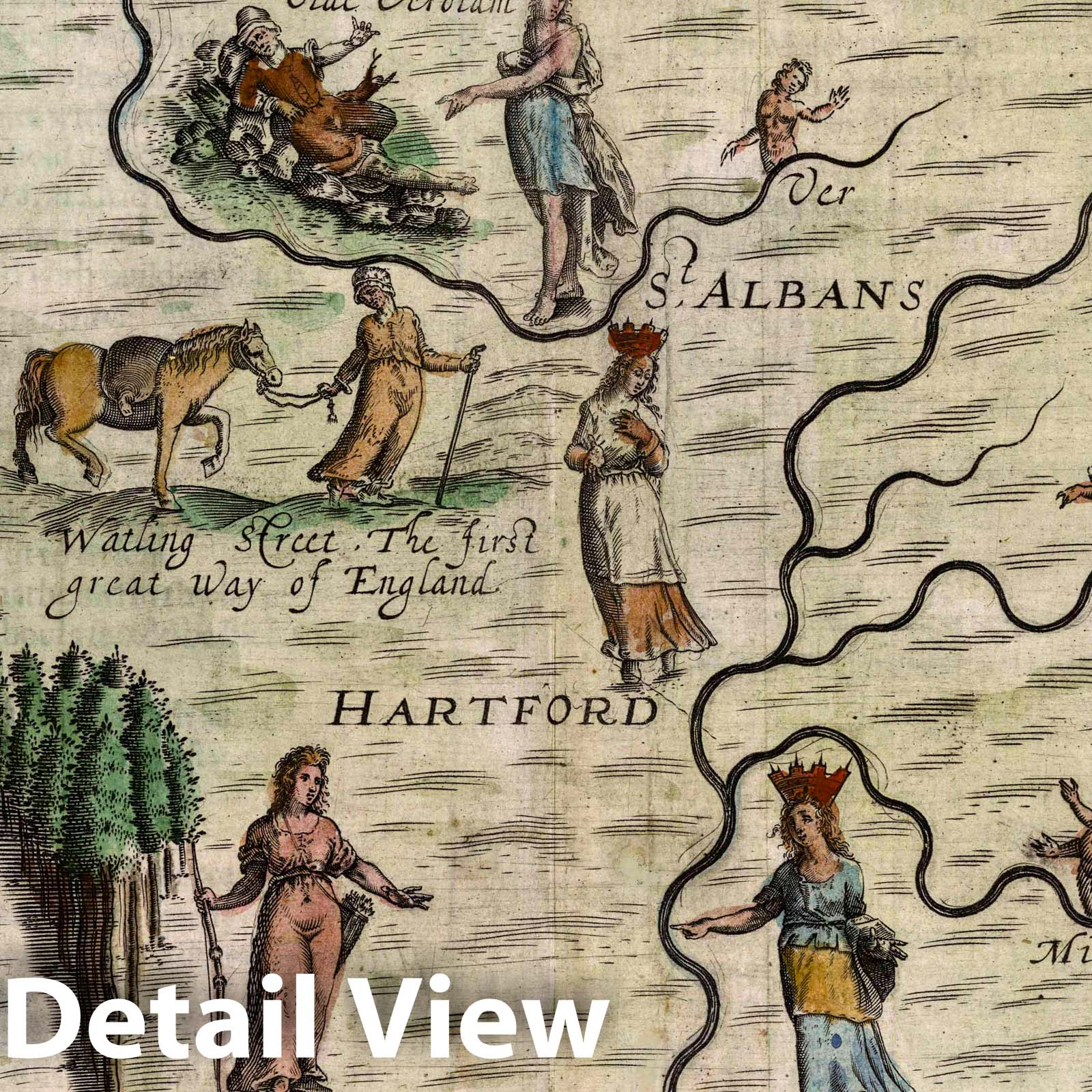 Middlesex and Hertfordshire, England - Pictorial Map, 1622