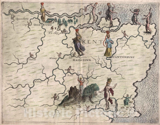 Historic Map : (Kent.), 1622 - Vintage Wall Art
