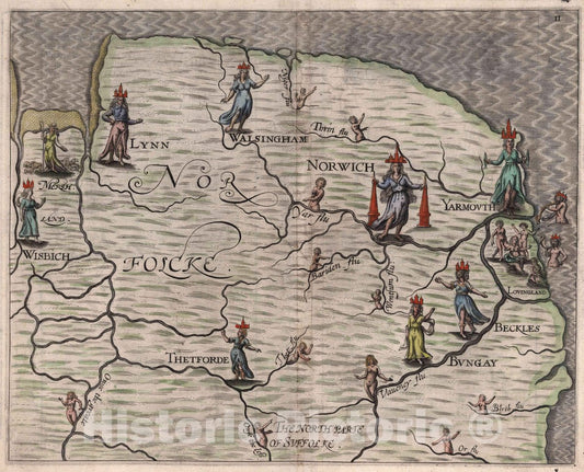 Historic Map : Norfoacke, The North Parte of Suffolke, 1622 - Vintage Wall Art