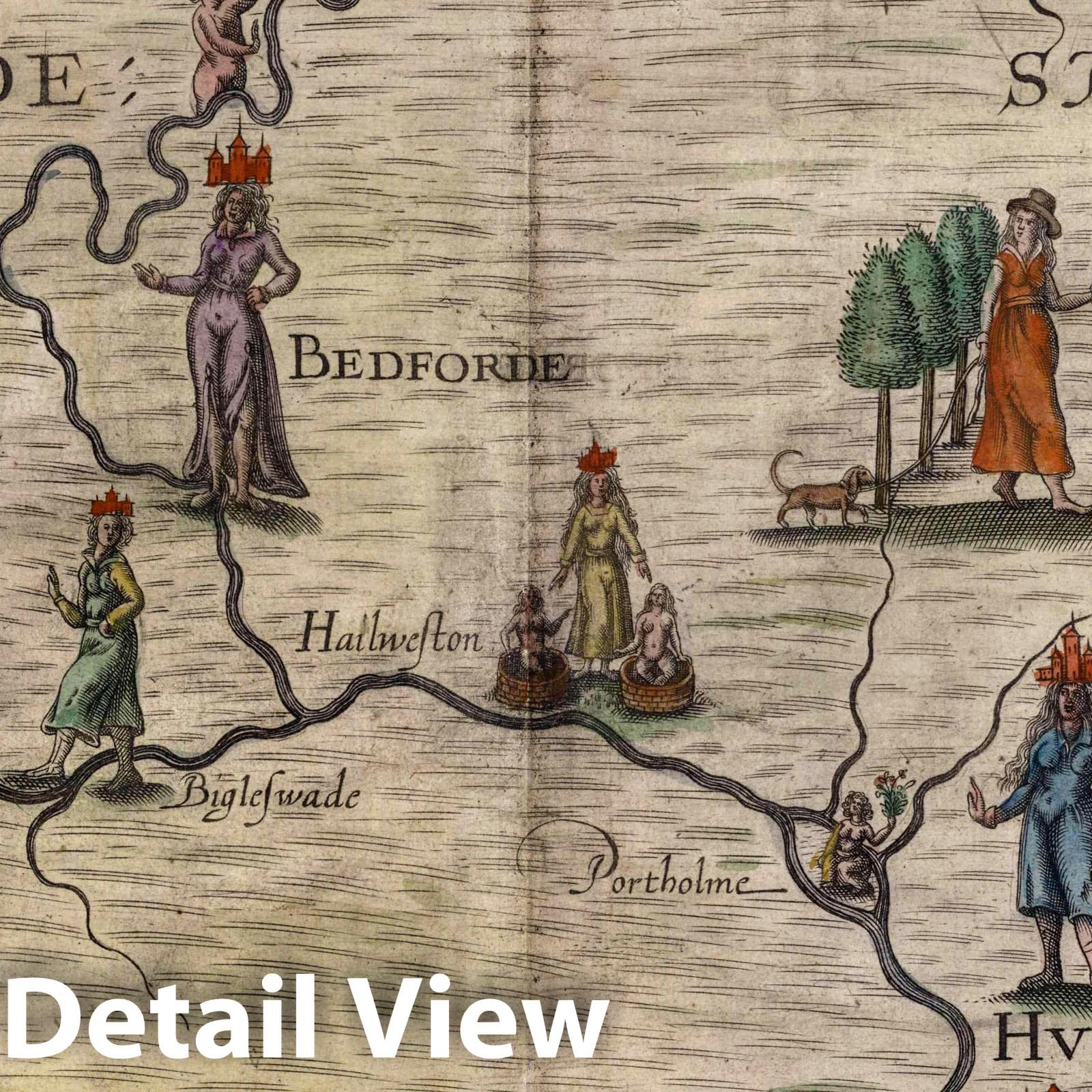 Bedfordshire, Huntingdonshire, and Cambridgeshire - Pictorial Map, 1622