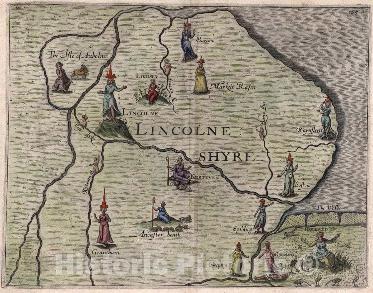 Historic Wall Map : (Lincolne Shyre), 1622 - Vintage Wall Art