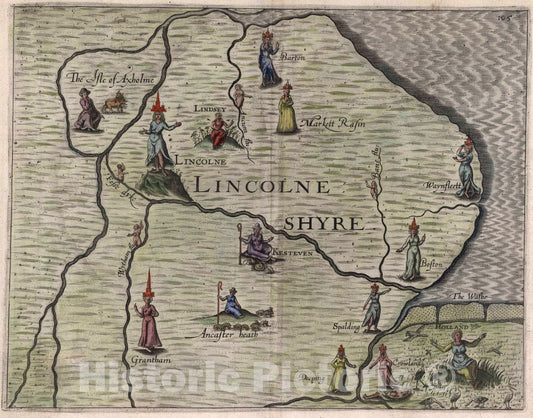 Historic Wall Map : (Lincolne Shyre), 1622 - Vintage Wall Art