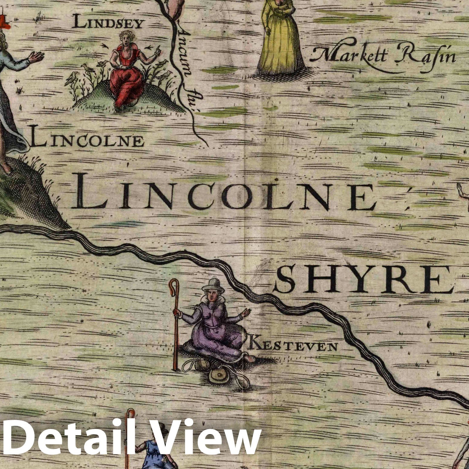 Lincolnshire, England - Pictorial Map, 1622 - Historical Map Print