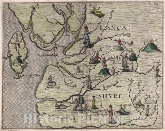 Historic Map : (Lanca Shyre.), 1622 - Vintage Wall Art