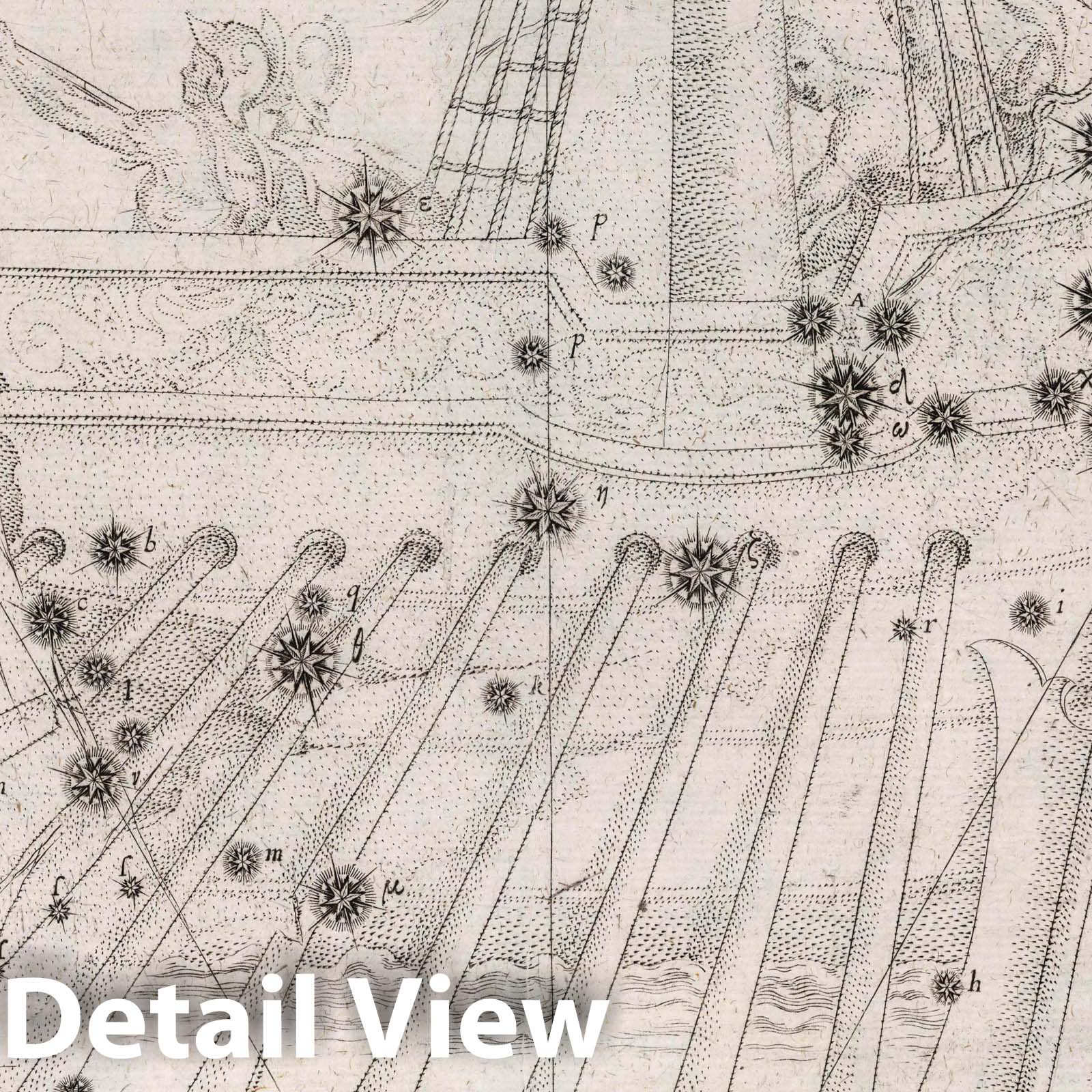 Historic Map : Constellation: Argo Navis, Ship, 1655 Celestial Atlas - Vintage Wall Art