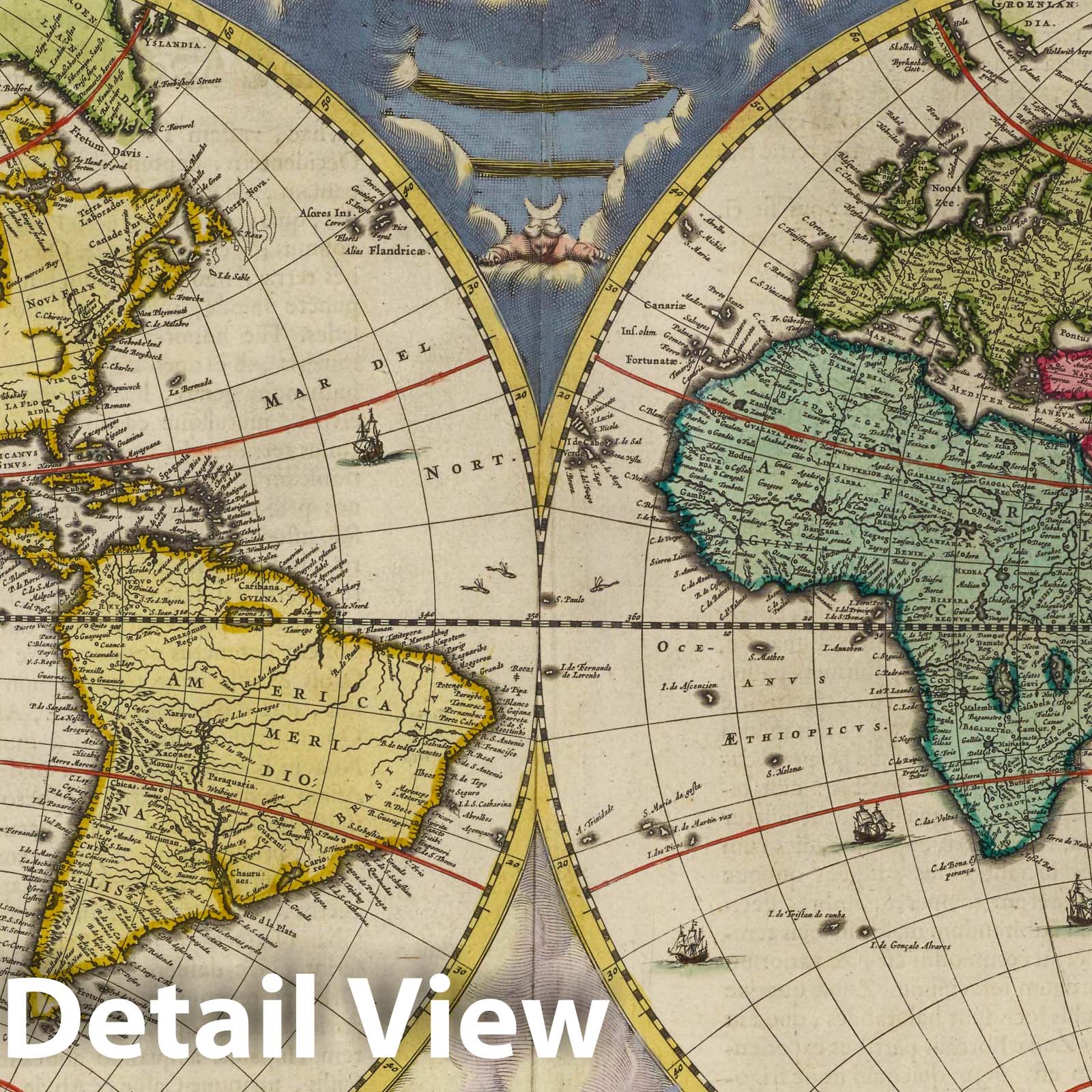 World Map, 1665 - Blaeu's Atlas Maior Historical Map Print