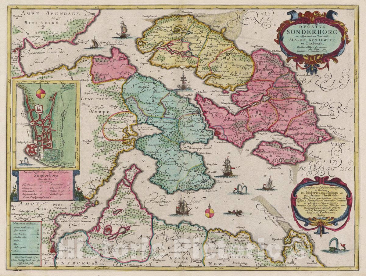 Historic Map : Atlas Maior Sive Cosmographia Blaviana, Qua Solvm, Salvm, Coelvm, Accvratissime Describvntvr. Dvcatvs Sonderborg, 1665 Atlas - Vintage Wall Art
