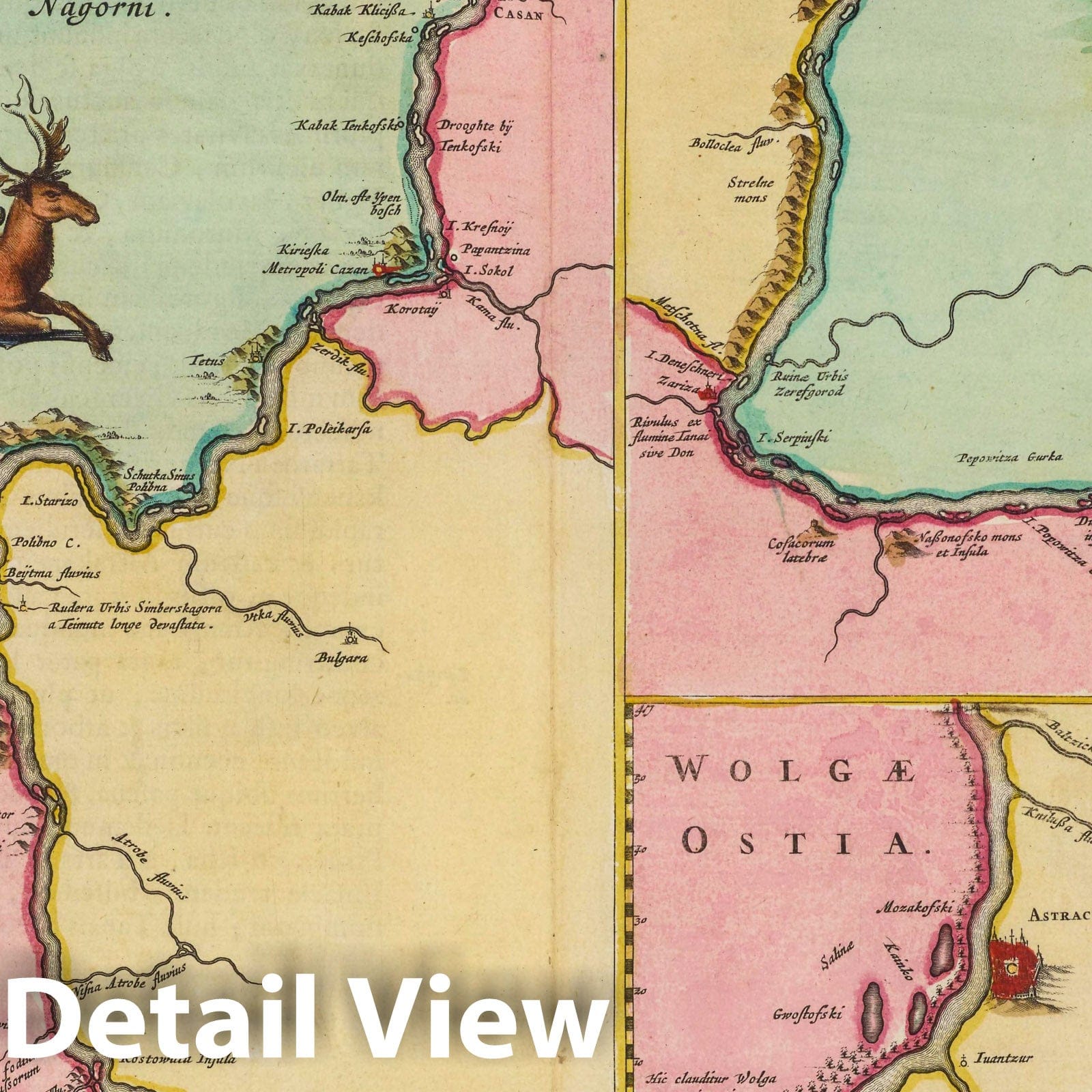 Volga River Region, Russia 1665 - Historical Map Print from Blaeu's Atlas Maior