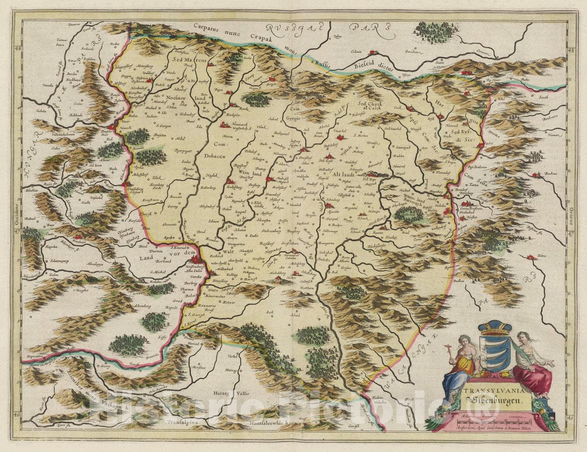 Historic Map : Transylvania Sibenburgen, 1665 Atlas - Vintage Wall Art