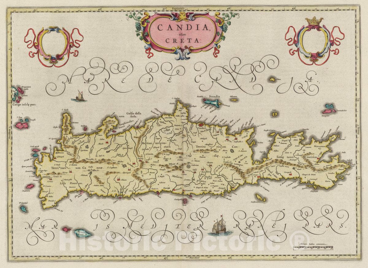 Historic Map : Crete, Atlas Maior Sive Cosmographia Blaviana, Qua Solvm, Salvm, Coelvm, Accvratissime Describvntvr. Candia olim Creta , Vintage Wall Art
