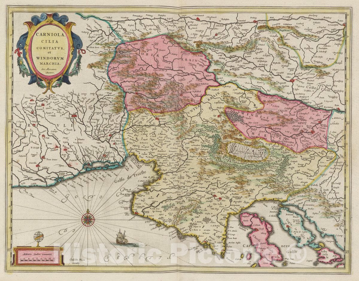 Carniola, Cilia, Windisch Marchia, 1665 - Historical Map Print