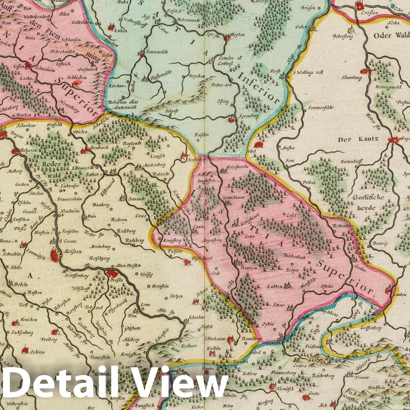 Upper Saxony, Lusatia, and Misnia, Germany 1665 Historical Map Print