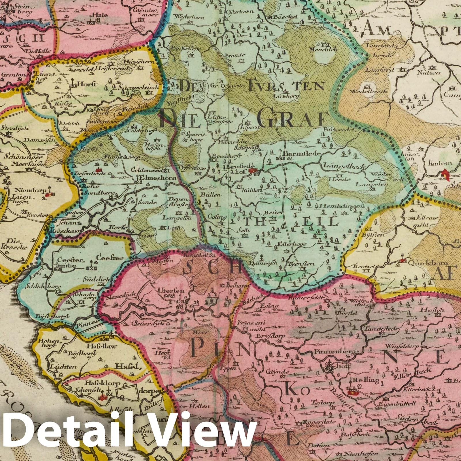 Pinneberg County, 1665 - Historical Map Print