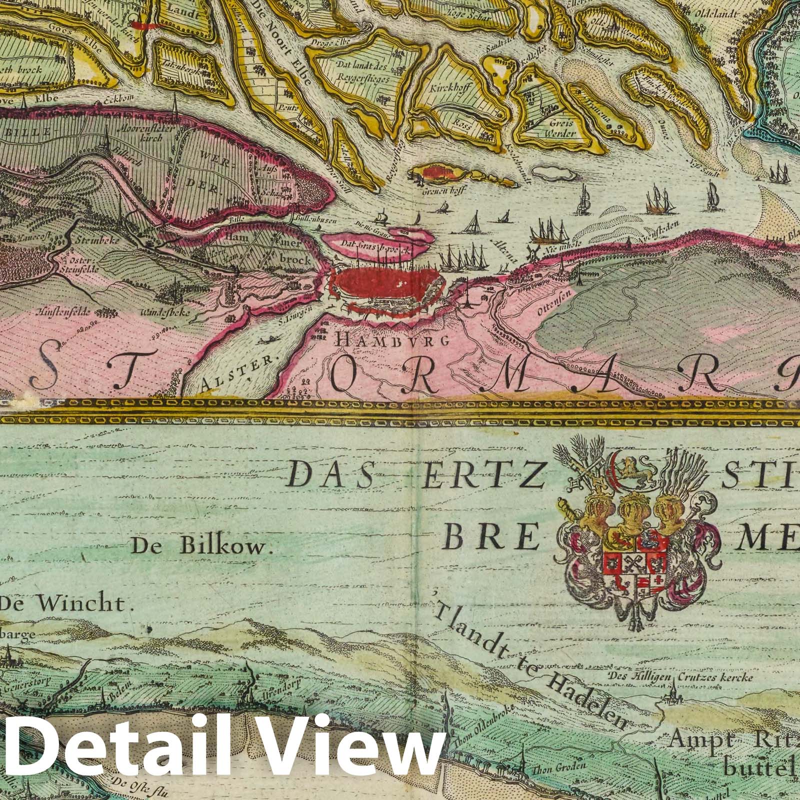 Hamburg and the Elbe River, 1665 - Historical Map Print