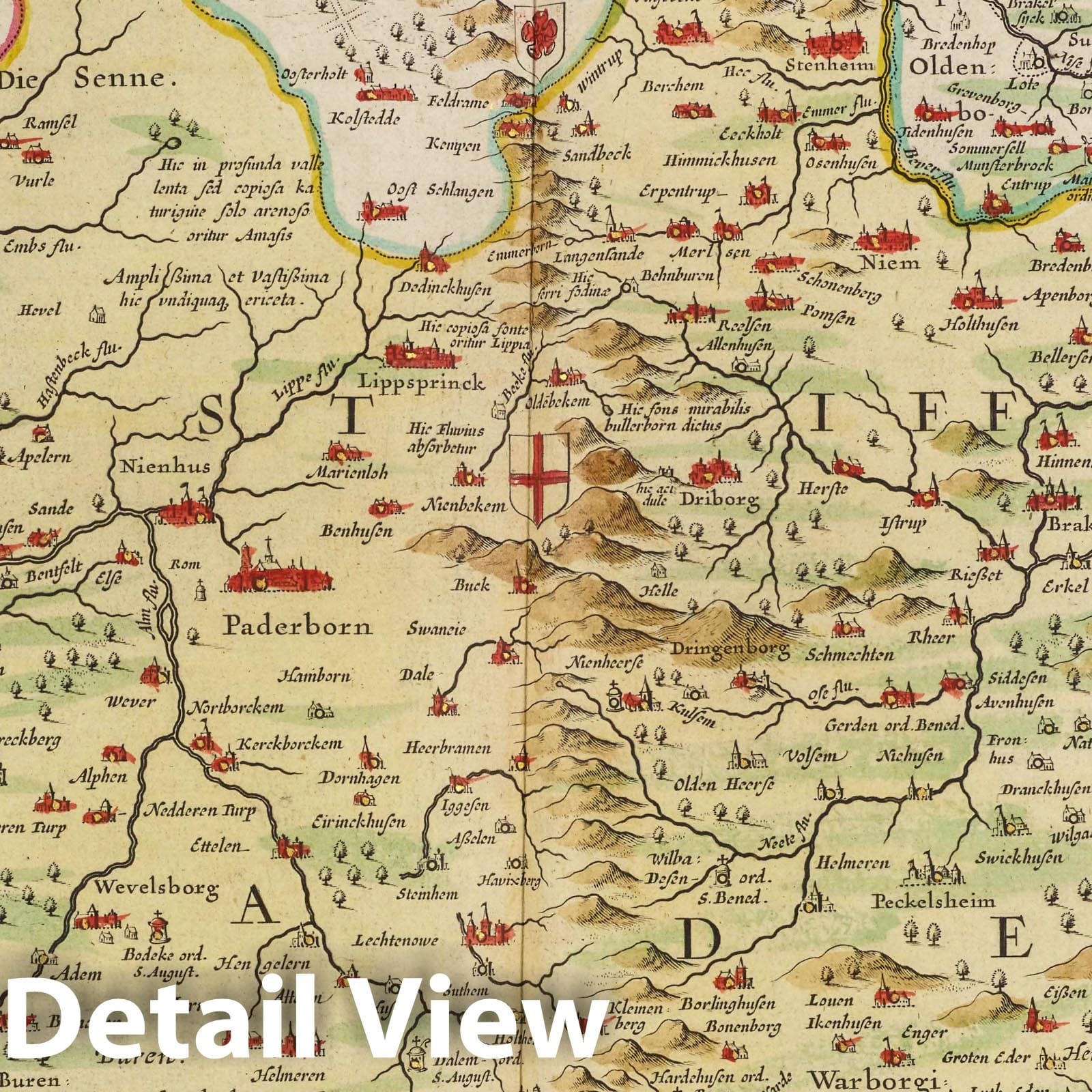 Paderborn, Germany 1665 Historical Map Print - Blaeu Atlas Maior