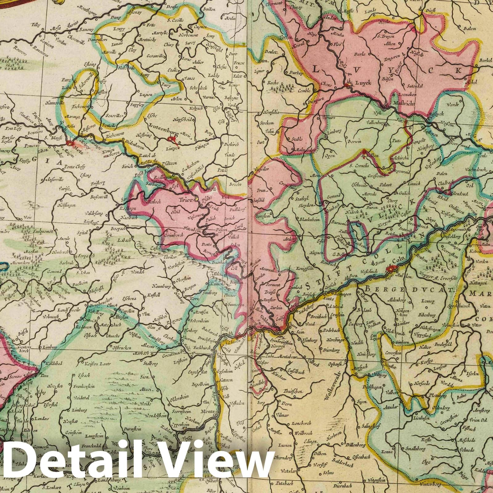 Rhine River, 1665 - Historical Map Print from Blaeu's Atlas Maior