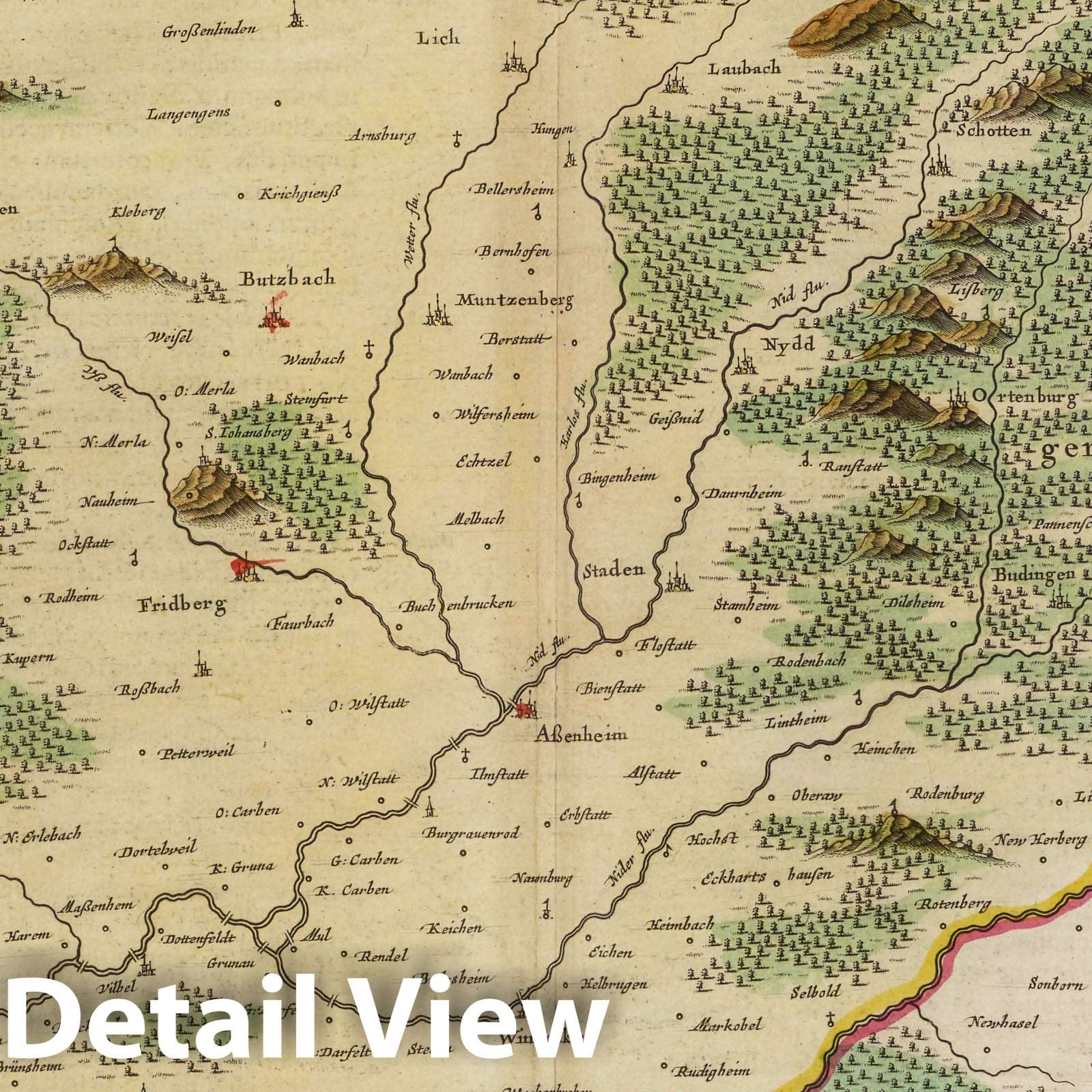 Wetterau, Germany 1665 Historical Map Print