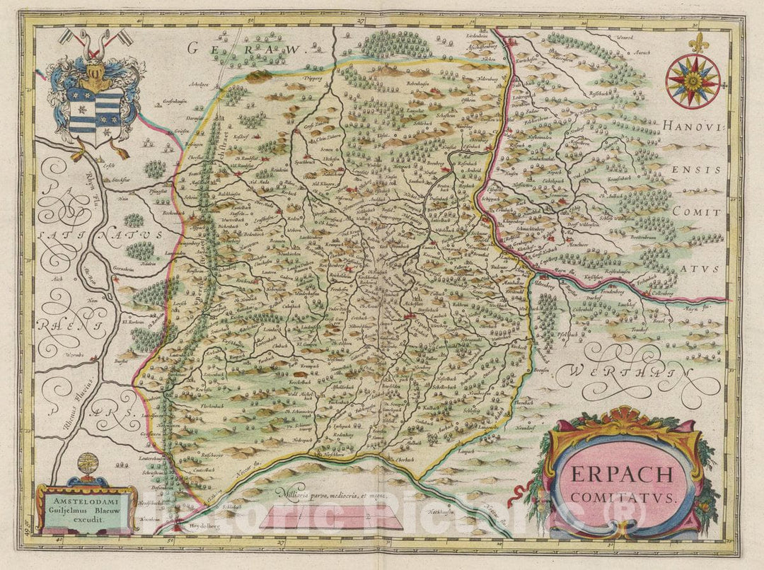 Historic Map : Germany, Atlas Maior Sive Cosmographia Blaviana, Qua Solvm, Salvm, Coelvm, Accvratissime Describvntvr. Erpach Comitatvs, 1665 Atlas , Vintage Wall Art
