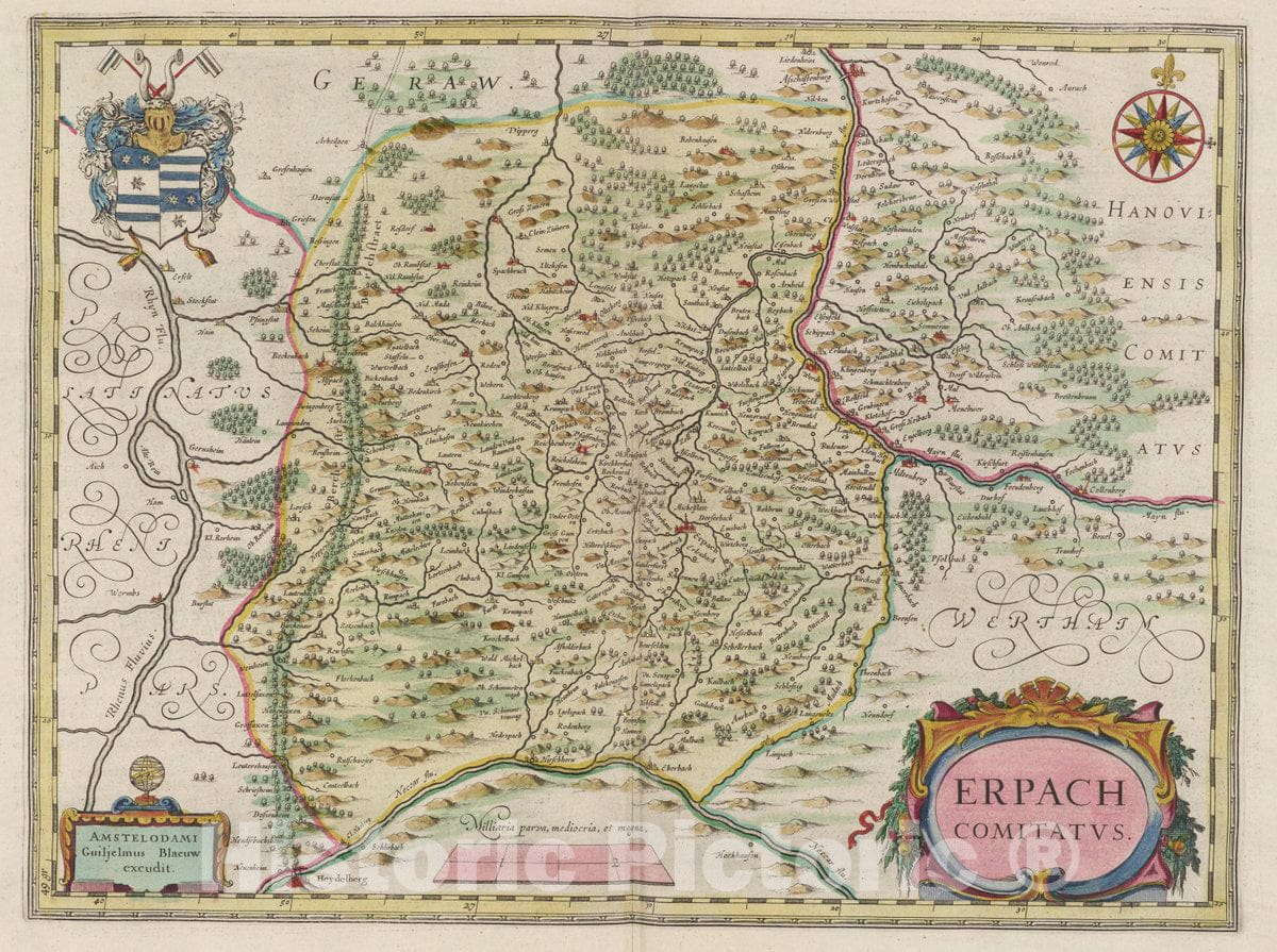 Historic Map : Germany, Atlas Maior Sive Cosmographia Blaviana, Qua Solvm, Salvm, Coelvm, Accvratissime Describvntvr. Erpach Comitatvs, 1665 Atlas , Vintage Wall Art