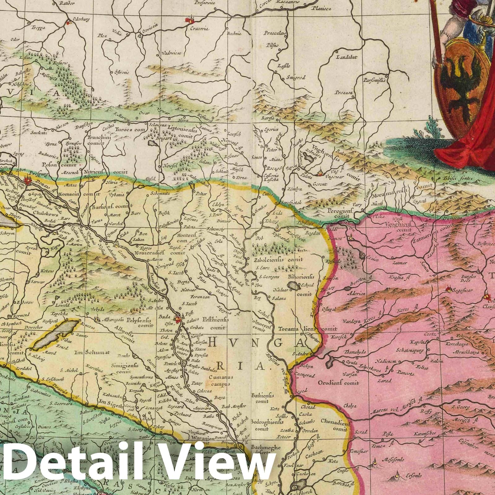 Danube River, Central Europe, 1665 - Blaeu Atlas Maior Map Print