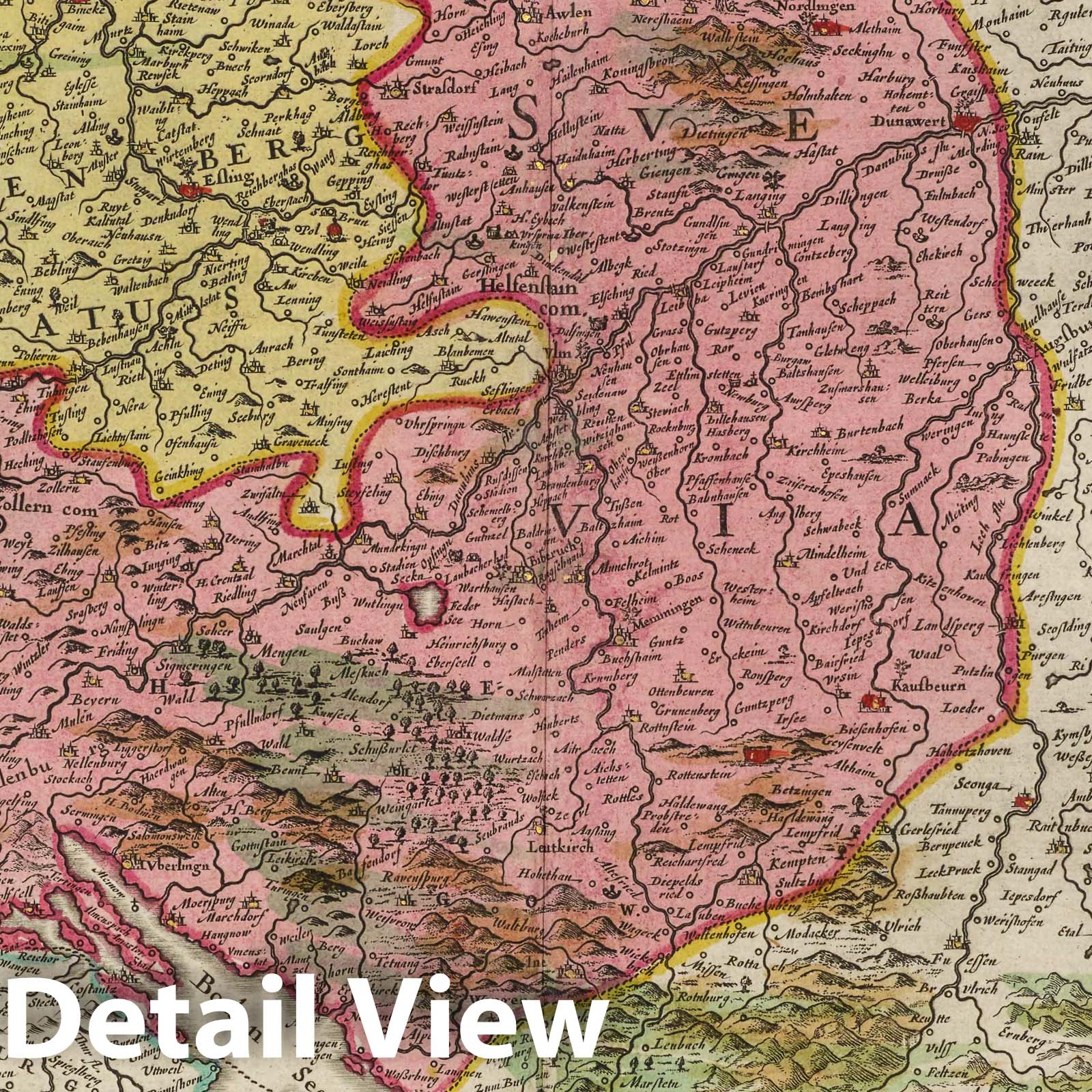 Swabia, 1665 - Historical Map Print from Blaeu's Atlas Maior