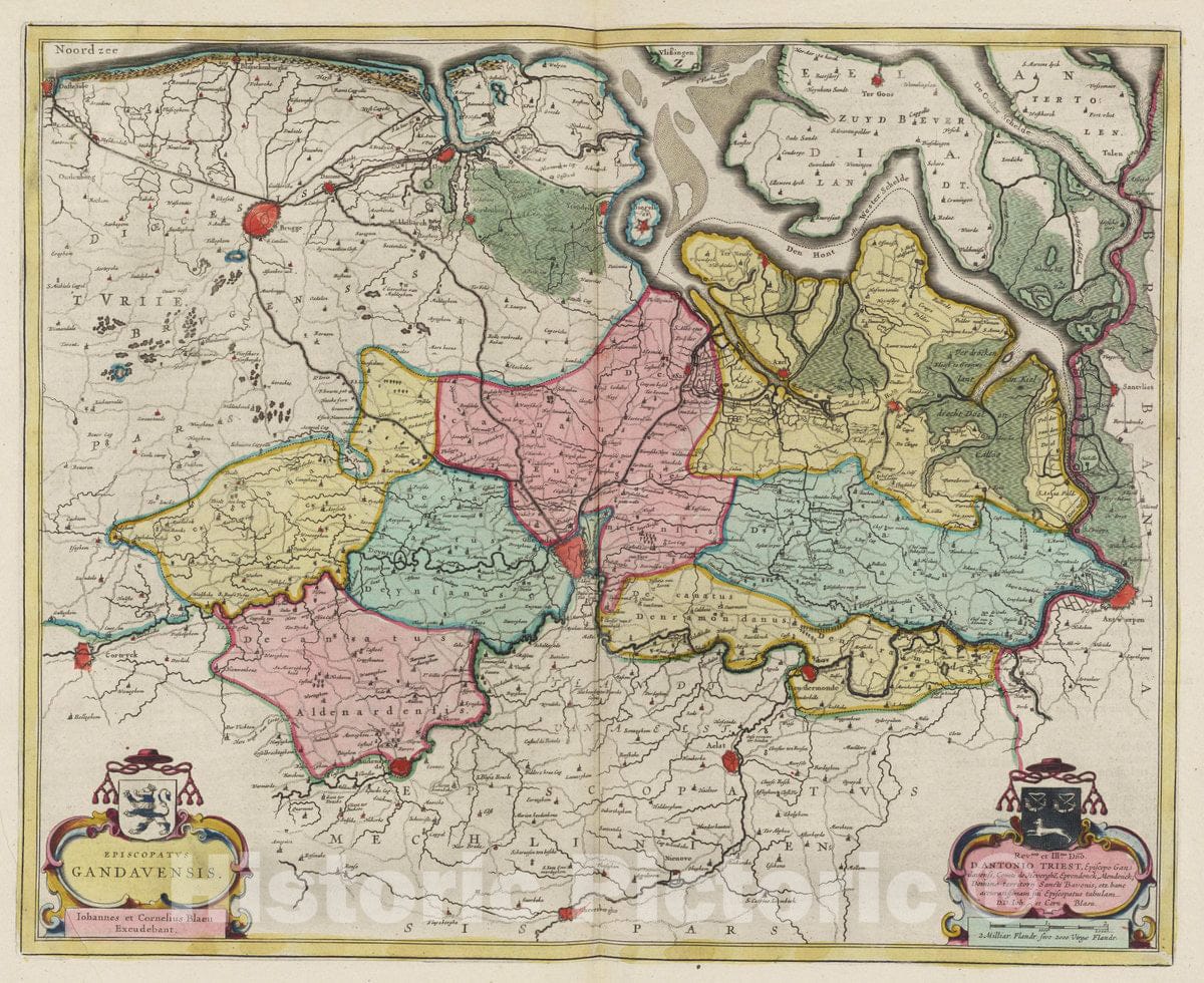 Historic Map : Belgium, Episcopatvs Gandavensis, 1665 Atlas , Vintage Wall Art