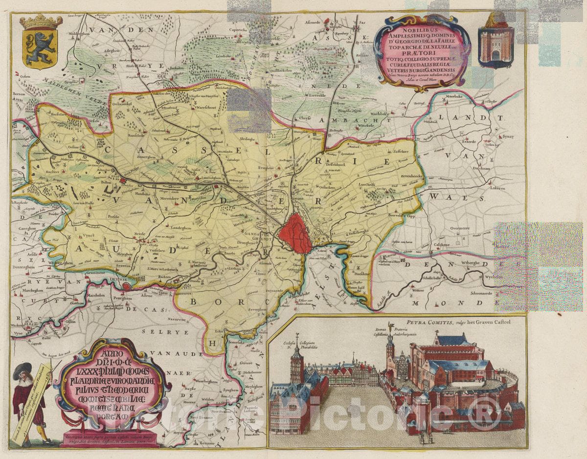 Historic Map : [Map of The castellania of Gent], 1665 Atlas - Vintage Wall Art